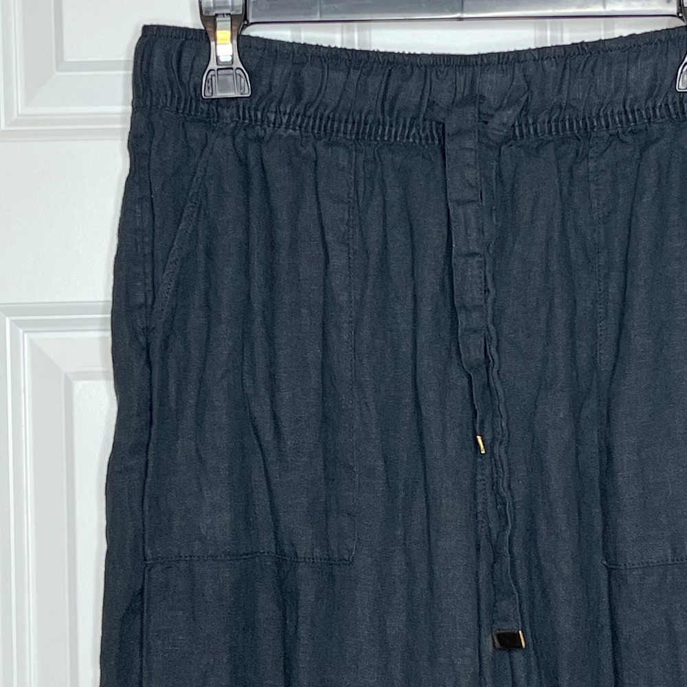 Joie Medium Black 100% Linen Wide Leg Drawstring Pants Womens Pants - Picture 2 of 7
